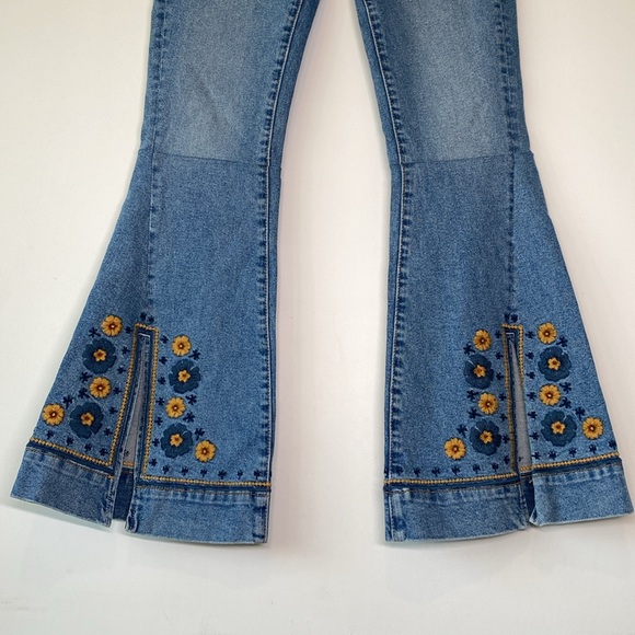 Driftwood x Free People Farrah Flare Slit Golden Gates Boho Embroidered Jeans 25 - Picture 4 of 13